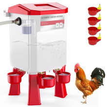 Automatic Chicken Waterer with Cups, 2 Gallon Poultry Waterer, Float Controlled System, 13ft Hose