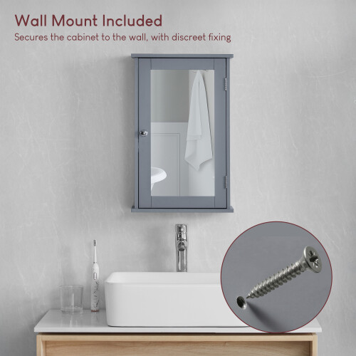(Grey) Priano 1 Door Mirrored Wall Bathroom Cabinet 2