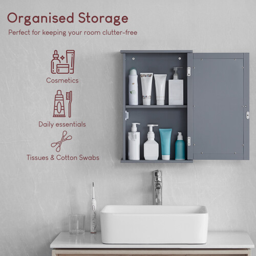 (Grey) Priano 1 Door Mirrored Wall Bathroom Cabinet 1