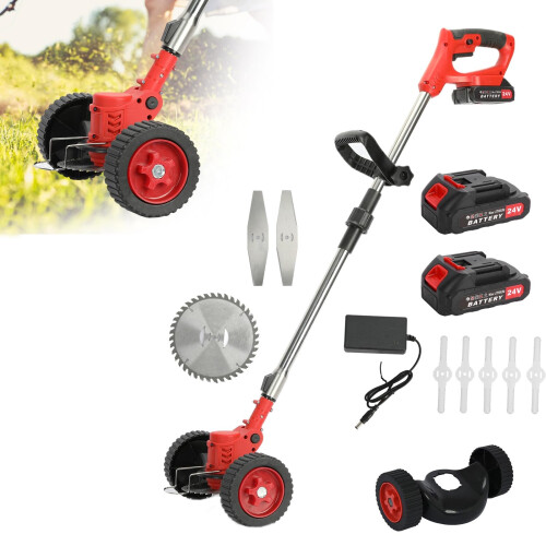 Cordless Weed Trimmer 24V Rechargeable Grass Edger with Telescopic Handle Red Compact US Plug