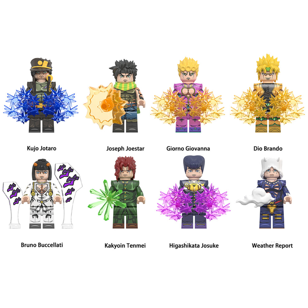 Bonxaif 8Pcs Jojo's Bizarre Higashikata Josuke Adventure Fit Lego Minifigures Blocks Kit