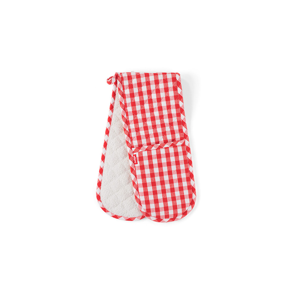 Judge Textiles Red Check Double Oven Mitt White,Red