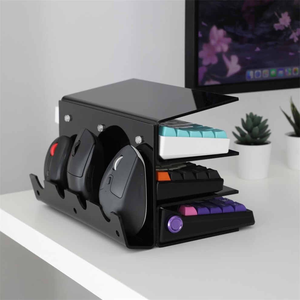 Acrylic Keyboard Stand, Spacesaving 3Tier Gaming Keyboard And Mouse Rack For Desk, Acrylic Black 9169991388571