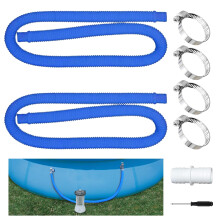 2pcs Replacement Pool Hose 32mm for Pool Pump, Flexible LeakResistant Kit with 4 CorrosionResistant Metal Clamps, 150cm White