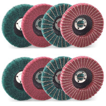 8PCS 4 Inch Red & Green Nylon Fiber Flap Discs Set Assorted Sanding Grinding Buffing Wheels for Angle Grinder