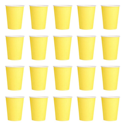 100 Paper Cups (9oz) - Plain Solid Colours Birthday Party Tableware Catering(Yellow) 1