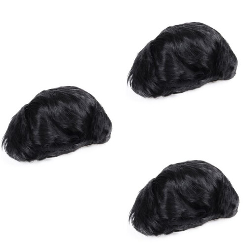3X Mens Kurze Gerade Schwarze Alltag Volle Perücke 1