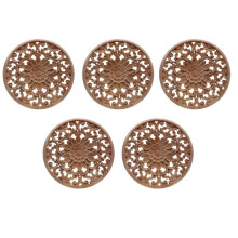 5X Geschnitzte Blume Schnitzen Runde Holz Applikationen Fuer Möbel Kabinett Unlackiert Holzleisten Abziehbild Dekorative Figurine 15x15x0.8cm