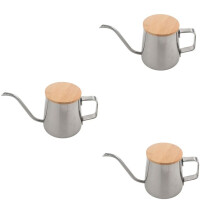 3X 350Ml Long Narrow Spout Coffee Pot Gooseneck Kettle Stainless Steel Hand Drip Kettle with Wooden Cover