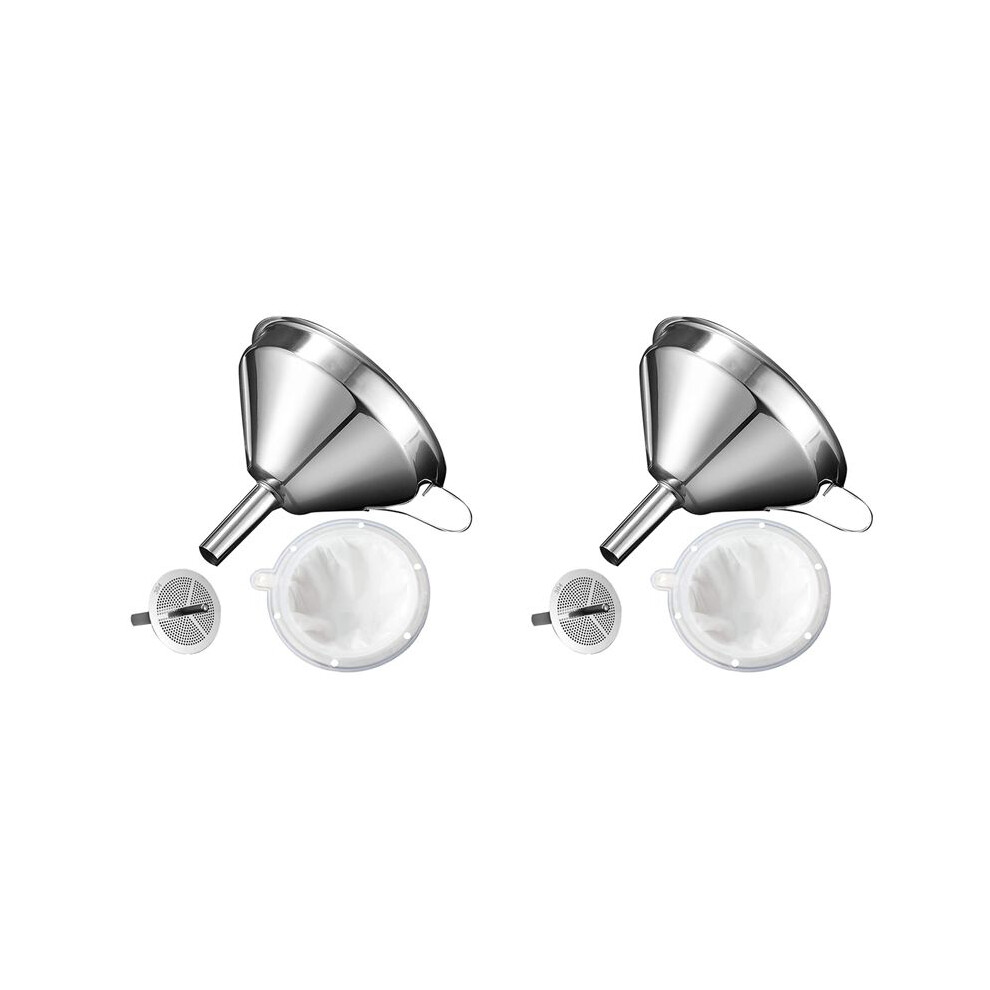 Semoic 2 Set 5.1 Inch 304 Stainless Steel Kitchen Funnel With 200 Mesh Food Filter Strainer For Transferring Liquids, Oil
