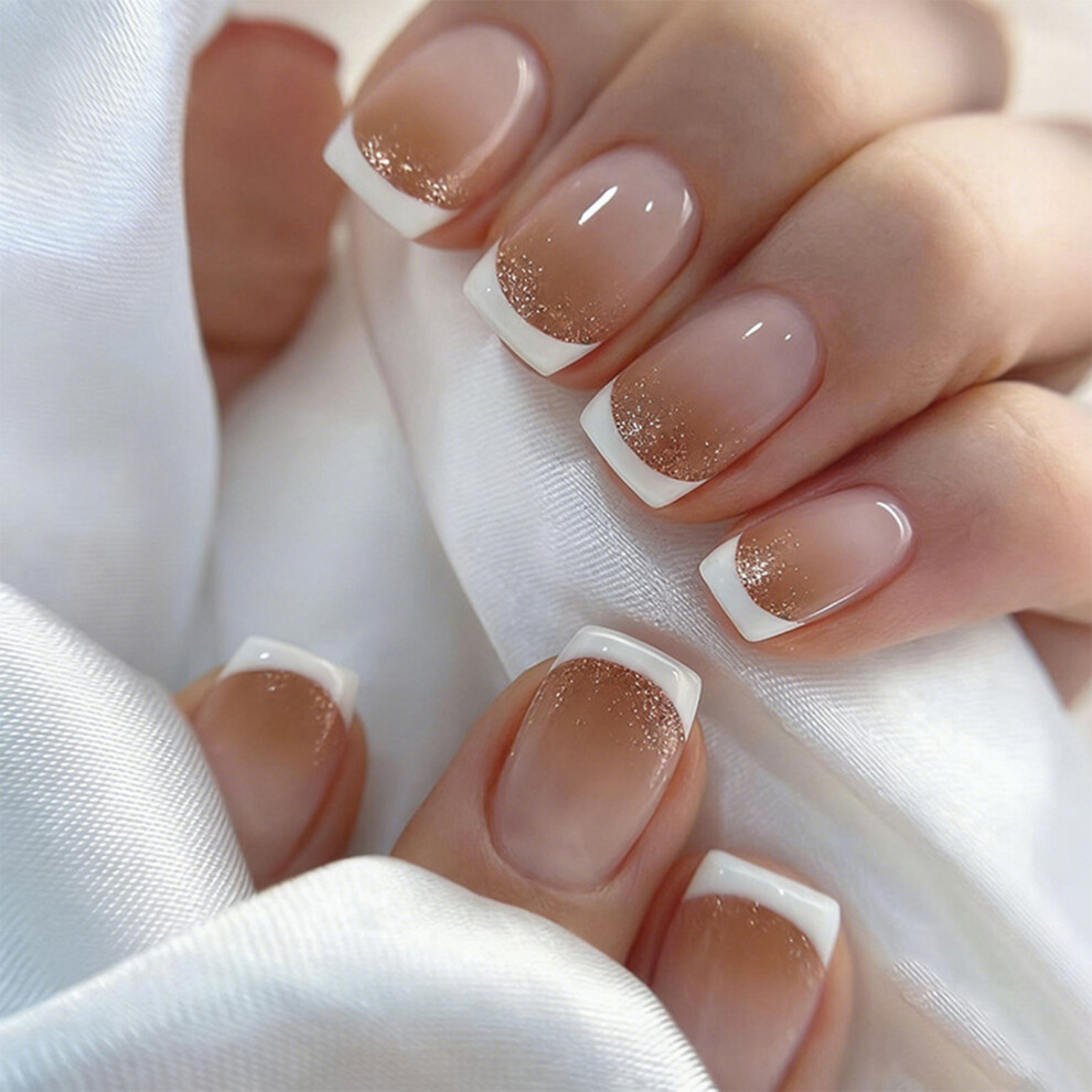 Zhouq-Outdoors 24Pcs Gradient French Fake Nails, Lightweight