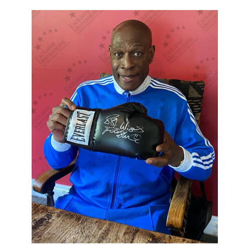 Frank Bruno Signed Black Boxing Glove. Display Case With Plaque 1
