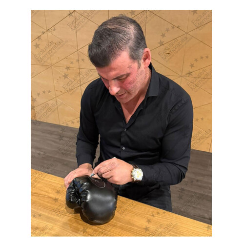 Joe Calzaghe Signed Black Boxing Glove. Display Case 1