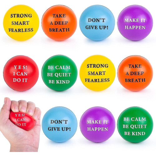Balles anti-stress 12 pièces 5cm mousse citations positives