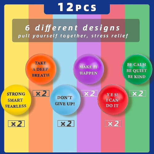 Balles anti-stress 12 pièces 5cm mousse citations positives 1