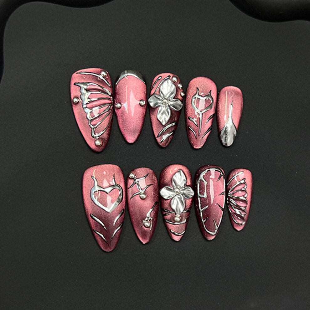 Creation-3C (S) 10Pcs Flower Fake Nails - Durable & Comfortable