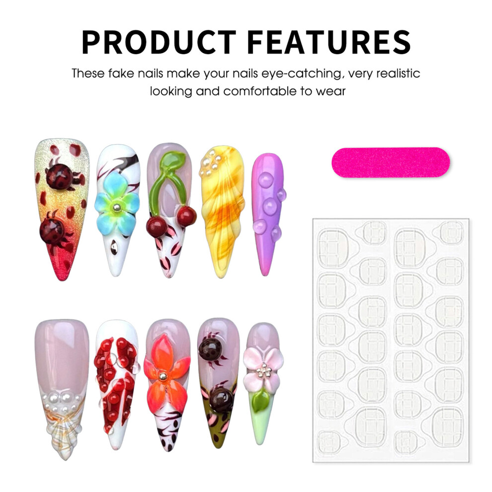 Roc-Electron (Xs) 10Pcs Cherry Press On Nails - Colorful & Reusable