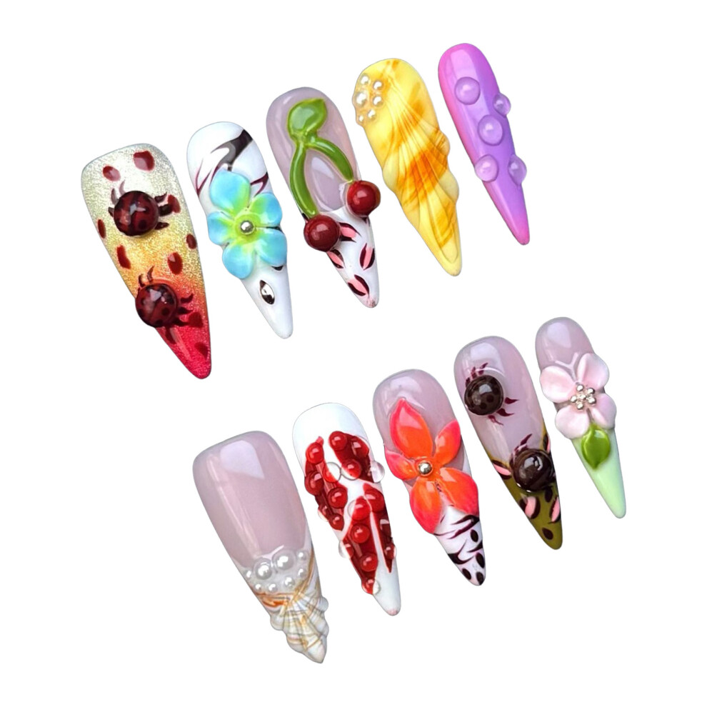 Roc-Electron (S) 10Pcs Cherry Press On Nails - Colorful & Reusable