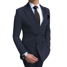 (marineblau, M) Slim-Fit-Anzug für Herren, 2-teilig, Bräutigam-Tuxedo, zweireihiger Blazer, formeller Business-Anzug