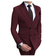 (Weinrot, S) Slim-Fit-Anzug für Herren, 2-teilig, Bräutigam-Tuxedo, zweireihiger Blazer, formeller Business-Anzug