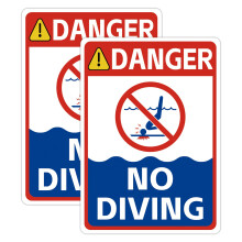 2 Pcs No Diving Pool Sign 10x14 Reflective Weatherproof Aluminum Warning Signs for Pools and Outdoor Use