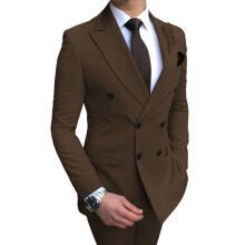 (Kaffee, XL) Slim-Fit-Anzug für Herren, 2-teilig, Bräutigam-Tuxedo, zweireihiger Blazer, formeller Business-Anzug