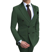 (dunkelgrün, S) Slim-Fit-Anzug für Herren, 2-teilig, Bräutigam-Tuxedo, zweireihiger Blazer, formeller Business-Anzug