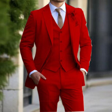 (Rot, XS) Slim-Fit-Anzug für Herren, 3-teiliger zweireihiger Anzug für Hochzeit, Abschlussball, Party, Business, Blazer, Weste und Hose mit Krawatte