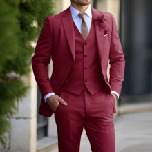 (wine red, XXS) Pánský 3dílný oblek, business smokingový oblek na jedno tlačítko pro muže, klasický blejzr, vesta a kalhoty