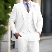 (white, XL) Pánský 3dílný oblek, business smokingový oblek na jedno tlačítko pro muže, klasický blejzr, vesta a kalhoty