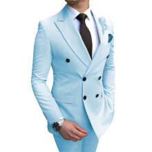 (hellblau, XS) Slim-Fit-Anzug für Herren, 2-teilig, Bräutigam-Tuxedo, zweireihiger Blazer, formeller Business-Anzug