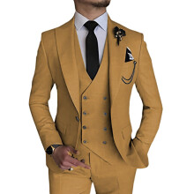 (hellbraun, 2XL) Herrenanzug, 3-teiliger Slim-Fit-Anzug für Herren, zweireihiges Sakko, Weste und Hose, Business-, Hochzeits- und Abschlussballanzug