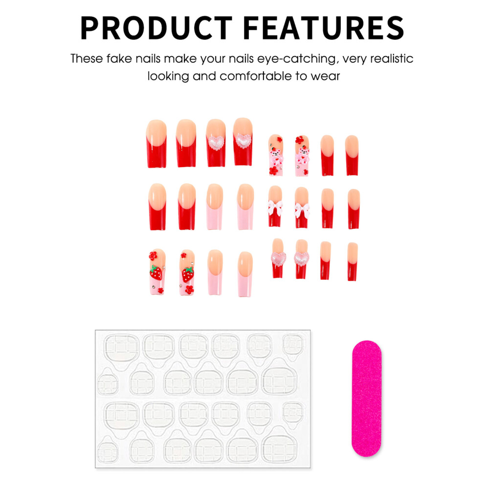 Creation-3C Pink Tip Press-On Nails, Natural & Unbreakable