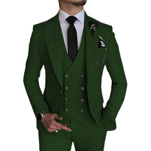 (dunkelgrün, L) Herrenanzug, 3-teiliger Slim-Fit-Anzug für Herren, zweireihiges Sakko, Weste und Hose, Business-, Hochzeits- und Abschlussballanzug