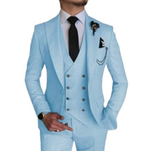 (Himmelblau, S) Herrenanzug, 3-teiliger Slim-Fit-Anzug für Herren, zweireihiges Sakko, Weste und Hose, Business-, Hochzeits- und Abschlussballanzug