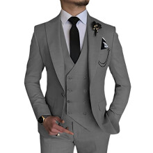 (grau, 3XL) Herrenanzug, 3-teiliger Slim-Fit-Anzug für Herren, zweireihiges Sakko, Weste und Hose, Business-, Hochzeits- und Abschlussballanzug