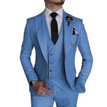 (blaugrau, 6XL) Herrenanzug, 3-teiliger Slim-Fit-Anzug für Herren, zweireihiges Sakko, Weste und Hose, Business-, Hochzeits- und Abschlussballanzug