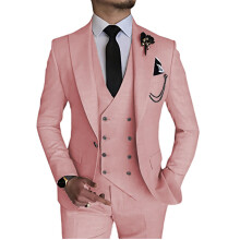 (Rosa, 3XL) Herrenanzug, 3-teiliger Slim-Fit-Anzug für Herren, zweireihiges Sakko, Weste und Hose, Business-, Hochzeits- und Abschlussballanzug