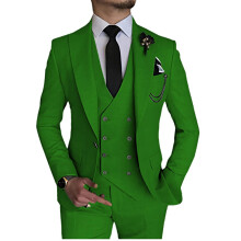 (Grün, 2XL) Herrenanzug, 3-teiliger Slim-Fit-Anzug für Herren, zweireihiges Sakko, Weste und Hose, Business-, Hochzeits- und Abschlussballanzug