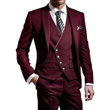 (Weinrot, XL) Slim-Fit-Herrenanzug, 3-teiliger Smoking-Anzug