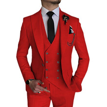 (Rot, 4XL) Herrenanzug, 3-teiliger Slim-Fit-Anzug für Herren, zweireihiges Sakko, Weste und Hose, Business-, Hochzeits- und Abschlussballanzug
