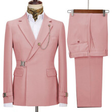 (Rosa, L) Herrenanzug, Smoking, 2-teilig, Slim Fit, formeller Businessanzug, Hochzeitsanzug, Smoking für Bräutigam und Abschlussball