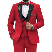 (red, M) Slim Fit pánské obleky 3 kusy Dvouřadý oblek Muži Svatební Ples Party Business Blazer Vesta a kalhoty