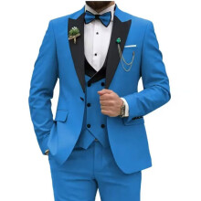 (light blue, 6XL) Slim Fit pánské obleky 3 kusy Dvouřadý oblek Muži Svatební Ples Party Business Blazer Vesta a kalhoty