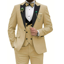 (Sekt, L) Slim-Fit-Anzug für Herren, 3-teiliger zweireihiger Anzug für Hochzeit, Abschlussball, Party, Business, Blazer, Weste und Hose mit Krawatte