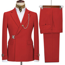 (Rot, 2XL) Herrenanzug, Smoking, 2-teilig, Slim Fit, formeller Businessanzug, Hochzeitsanzug, Smoking für Bräutigam und Abschlussball