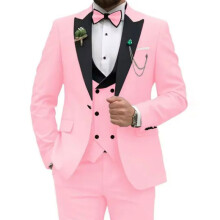 (pink, XS) Slim Fit pánské obleky 3 kusy Dvouřadý oblek Muži Svatební Ples Party Business Blazer Vesta a kalhoty
