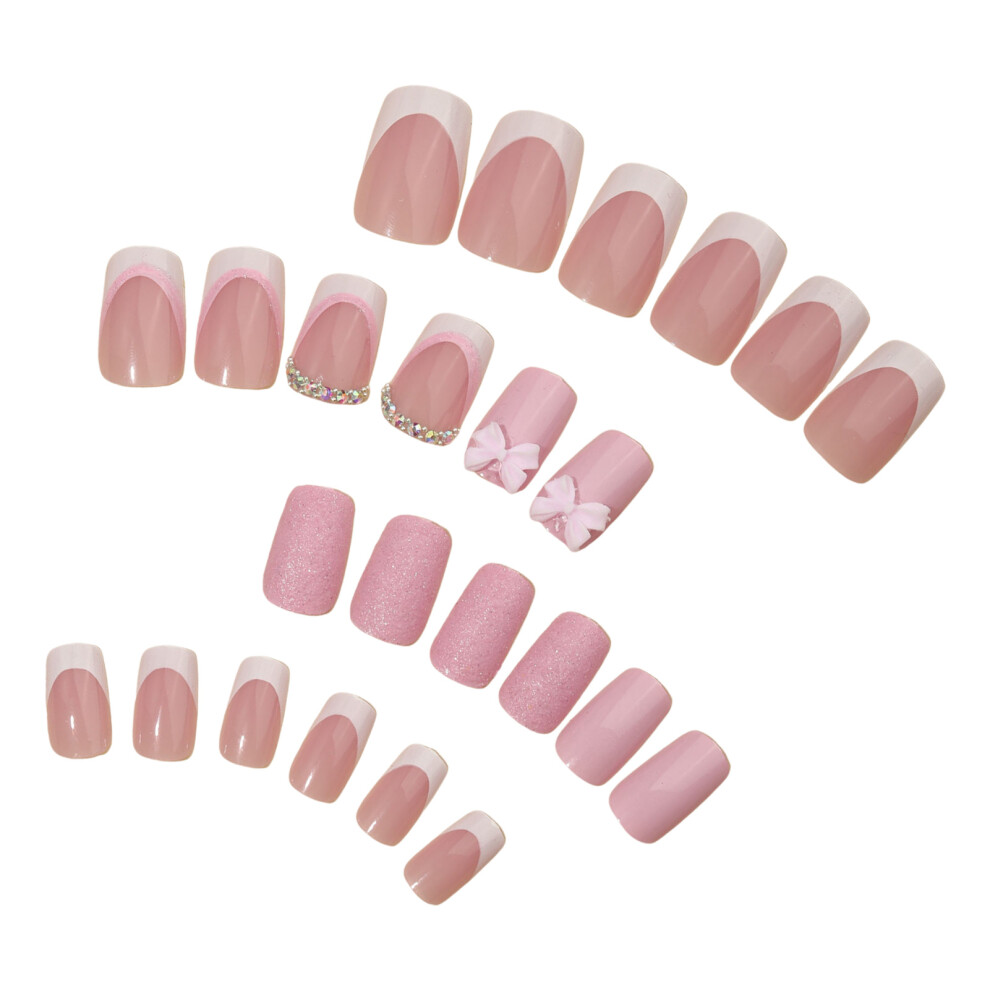 Zhouq-Outdoors Glitter Pink Artificial Nails - Odorless & Comfortable