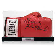 Frank Bruno Signed Red Boxing Glove. Display Case With Plaque