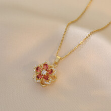 (Safflower) Shiny Zircon Rotatable Flower Necklace for Women